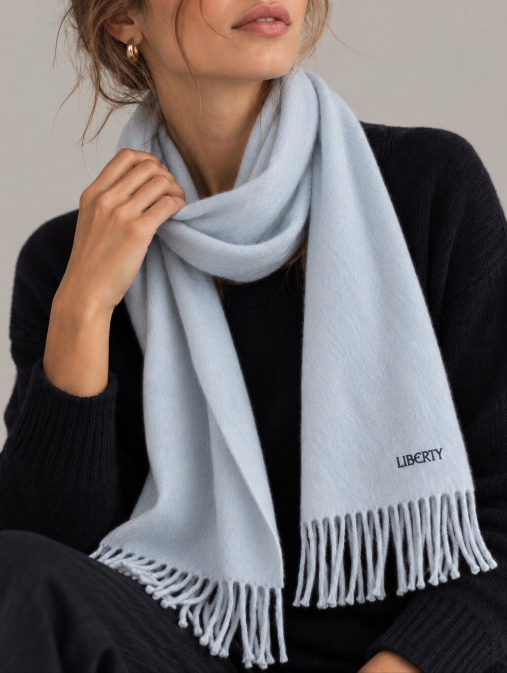 Liberty of London Light Blue Lambswool Scarf Made in Scotland